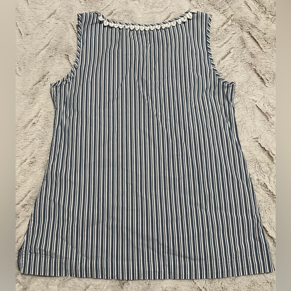 TALBOTS SLEEVELESS Applique V Neck Blouse SIZE 6 Striped Tunic Cotton Blend - Picture 7 of 7